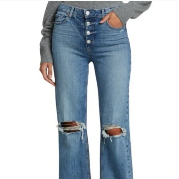 🎀Paige Leenah Wide Leg Exposed Button Fly Jeans in Magda Destructed Wash 30 NWT - Picture 2 of 15